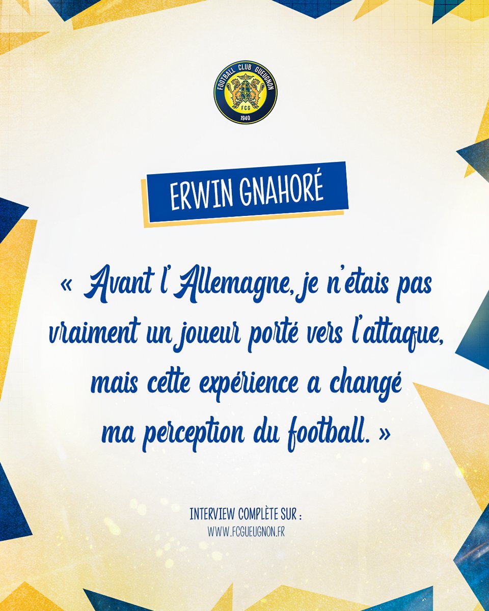FCGueugnon_Off's tweet photo. 🟡🔵 #TotalFoot | 🎙️ 𝗘𝗿𝘄𝗶𝗻 𝗚𝗻𝗮𝗵𝗼𝗿𝗲́ : « Avant l’Allemagne, je n’étais pas vraiment un joueur porté vers l’attaque, mais cette expérience a changé ma perception du football. »
🎧 Interview complète à écouter ici : https://t.co/PrJEt3rT70 https://t.co/pHEpVRM1XX