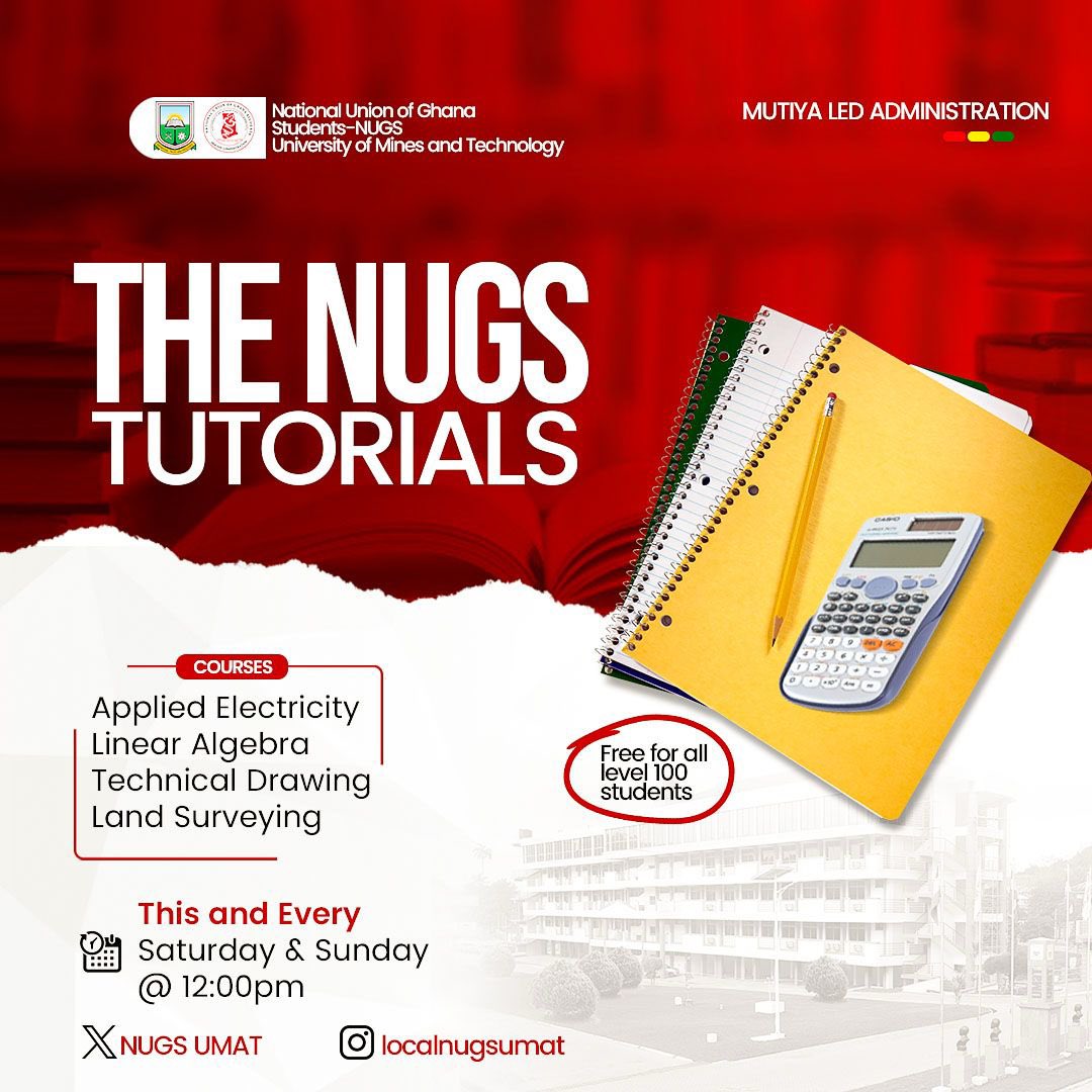 LnugsUmat's tweet photo. First years, we’ve got you!
NUGS-UMaT presents Tutorials at Your Doorstep — your academic support, just a step away.
Anticipate success. Let’s do this!
#NUGSUMaT #FirstYearSupport #TutorialsAtYourDoorstep https://t.co/8EV4cH3r1f