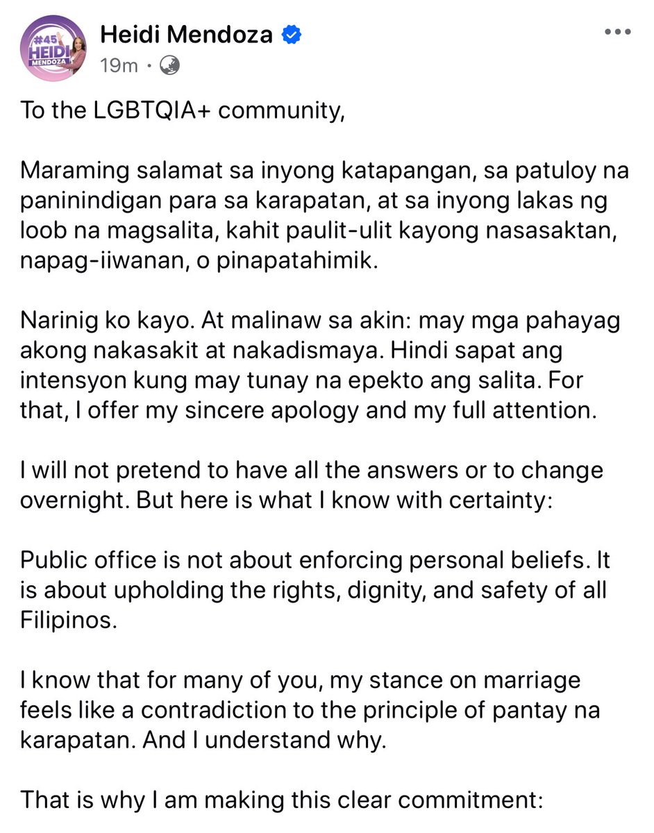 jaicabajar's tweet photo. Heidi Mendoza posted this on facebook and  I’m glad she’s willing to listen and reflect. This is what we need right now, an assurance na hindi idi-disregard yung karapatan namin for “the greater good.” Maganda to. Sabay sabay tayong babangon. https://t.co/Z0YuNL6liA