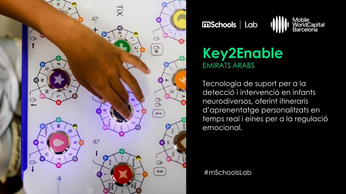 🏆 <a href="/key2enable_UAE/">Key2enable_UAE</a> , una de les solucions #EdTech guanyadores del nou repte de #mSchoolsLab, és una tecnologia de suport per a alumnes neurodiversos amb dificultats severes que els permet interactuar i comunicar-se amb més facilitat.

🧠 El dispositiu millora la detecció de