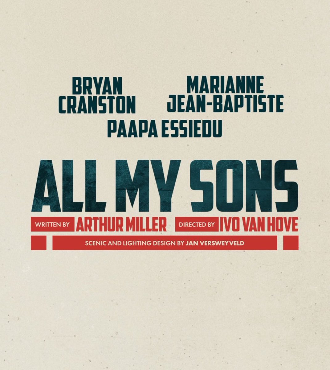 Jack Lea (@jacklea) on Twitter photo ALL MY SONS
by Arthur Miller
Directed by Ivo Van Hove
With Bryan Cranston, Marianne Jean-Baptiste and Paapa Essiedu
Co-produced by <a href="/WessexGrove/">Wessex Grove</a>, Gavin Kalin and <a href="/Playfulprods/">Playful Productions</a>
Wyndham’s Theatre from November ALL MY SONS
by Arthur Miller
Directed by Ivo Van Hove
With Bryan Cranston, Marianne Jean-Baptiste and Paapa Essiedu
Co-produced by <a href="/WessexGrove/">Wessex Grove</a>, Gavin Kalin and <a href="/Playfulprods/">Playful Productions</a>
Wyndham’s Theatre from November