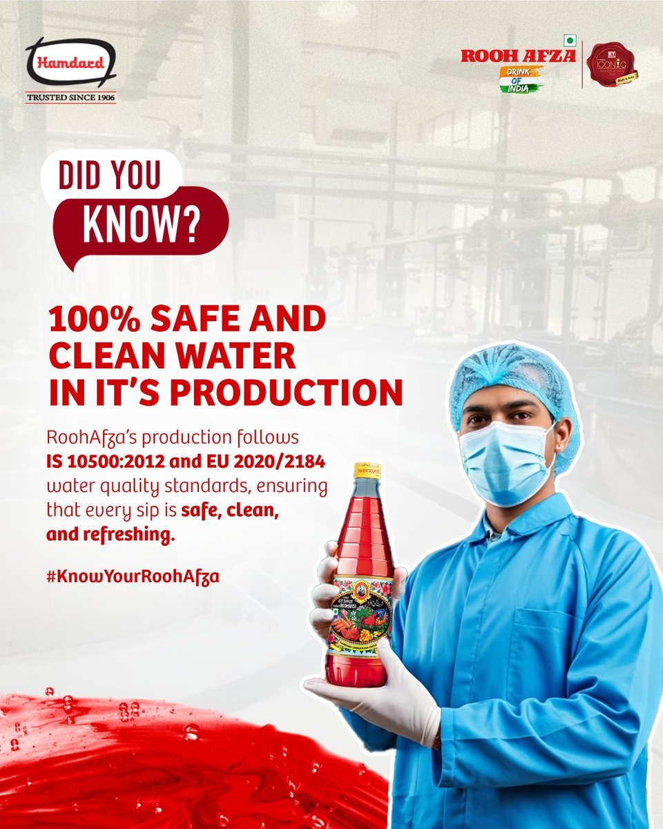 HamdardFoods's tweet photo. Safety in every drop, freshness in every sip! RoohAfza follows the highest water quality standards because you deserve nothing but the best.

#RoohAfza #SafeAndRefreshing #QualityYouTrust #HydrationWithCare #FreshnessInEverySip https://t.co/mITPRc2i6l
