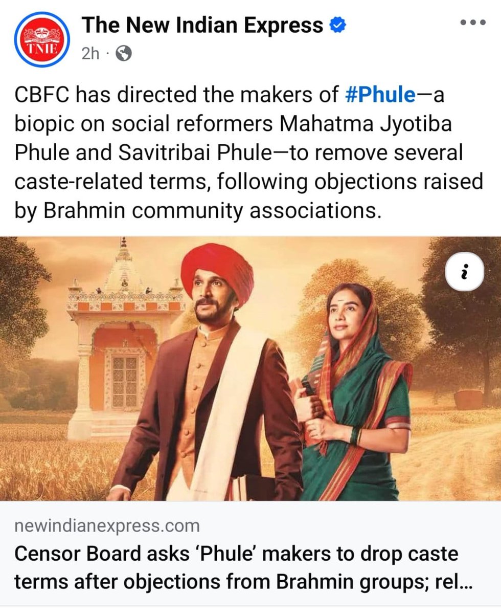 s_kanth's tweet photo. The Censor Board's hypocrisy is staggering. It had no issues clearing propaganda-heavy films like The Kerala Story, The Kashmir Files, or Chaava, which openly pushed divisive narratives. But when it comes to Phule, a film that highlights the brutal truths of caste and honors the legacy of anti-caste revolutionaries Savitribai and Jyotiba Phule, it suddenly remembers 'sensitivities'. This isn’t censorship, it’s Brahmanvad in action. Silencing caste realities is an assault on the freedom of speech and a blatant attempt to whitewash history!
