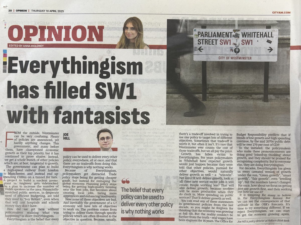 Today I’m in <a href="/CityAM/">City A.M.</a> writing about how Everythingism holds back growth.

The <a href="/reformthinktank/">Reform think tank</a> essay is linked below.