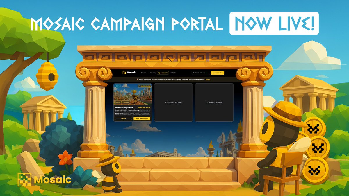 mosaicagg's tweet photo. MOSAIC CAMPAIGN PORTAL AWAKENS!

🏛️ Enter the realm: https://t.co/ElsZPZvHtz

Not another average DEX Aggregator. 

We’re leveling up our boring product with a mythical gamification hub where:

Community wins. Movement thrives. Mosaic rises.

GMOVE.