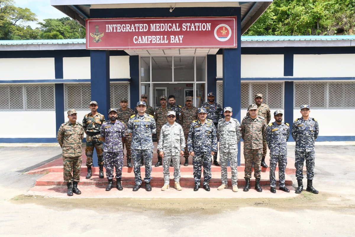 AN_Command's tweet photo. During his visit of #ANC on 09 Apr, Air Mshl MS Sridhar, AVSM, #DCIDS (Med) @HQ_IDS_India visited #AFSCarnic, #INSBaaz & Integrated Medical Station (IMS) at Campbell Bay, reviewed med facilities at Carnicobar & Campbell Bay, and lauded units for exemplary upkeep. https://t.co/i27NlYf379