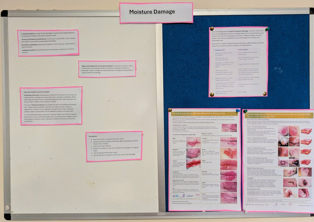 Justacarehomeg1's tweet image. New topic for the #learningboard, quick refresher on moisture acquired skin damage, prompted by staff discussion. #carehomelife