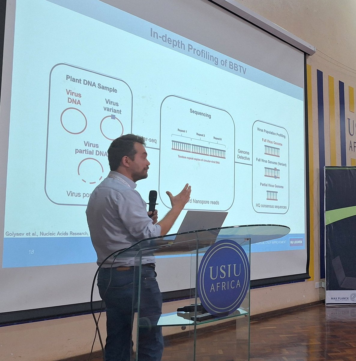 DrPChronicles's tweet image. Prof. Herve Vanderschuren, KU Leuven, at the @AfricanPlantGen on developing omics tools for tropical crop improvement #plantgenomicsafrica #africanplantgenomics