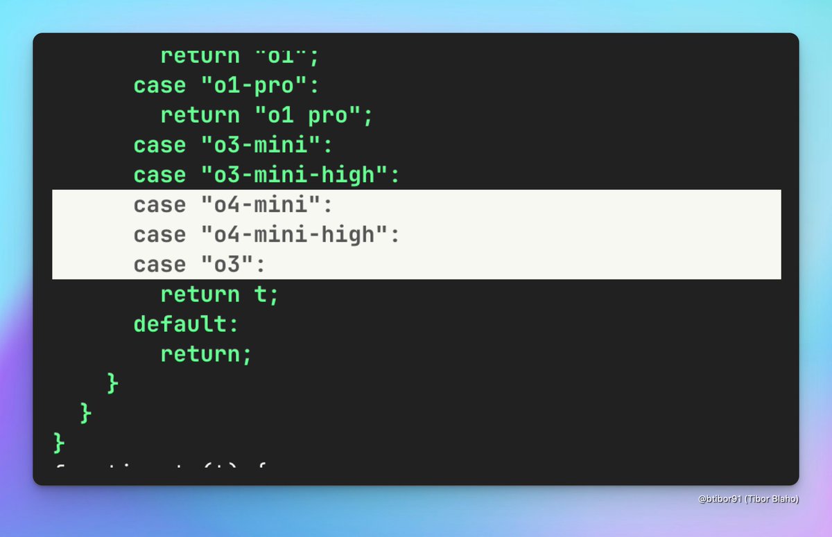 New ChatGPT web app version deployed just now (after midnight San Francisco time) adds mentions of "o4-mini", "o4-mini-high" and "o3"