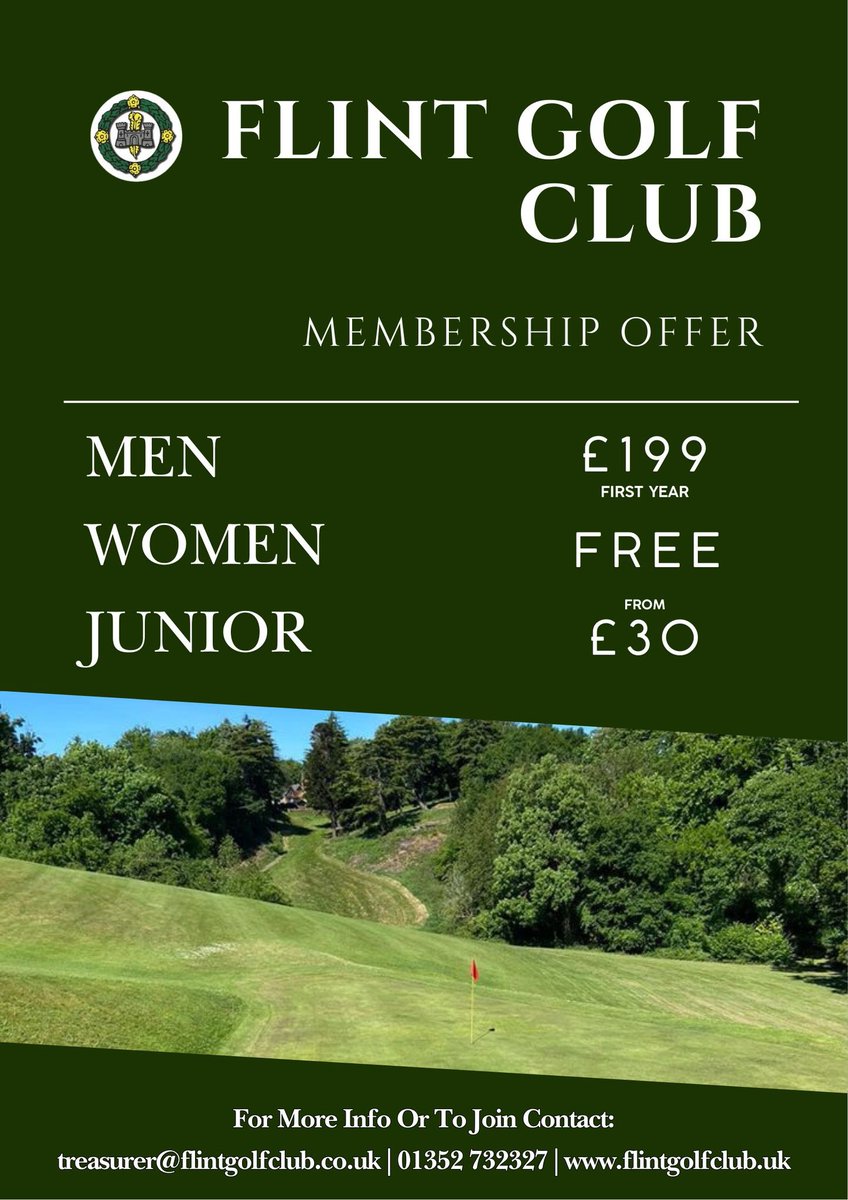 GolfFlint's tweet image. 🚨🚨⛳️ MASTERS OFFER ⛳️🚨🚨
Great opportunity to join Flint Golf Club at these fantastic introductory rates! All include:
⛳️ Official Handicap
⛳️ Weekly Competitions
🥂 Social Calendar
🤝 Warm welcome
Click on flintgolfclub.uk to join! @golfingwales @DeesideDotCom