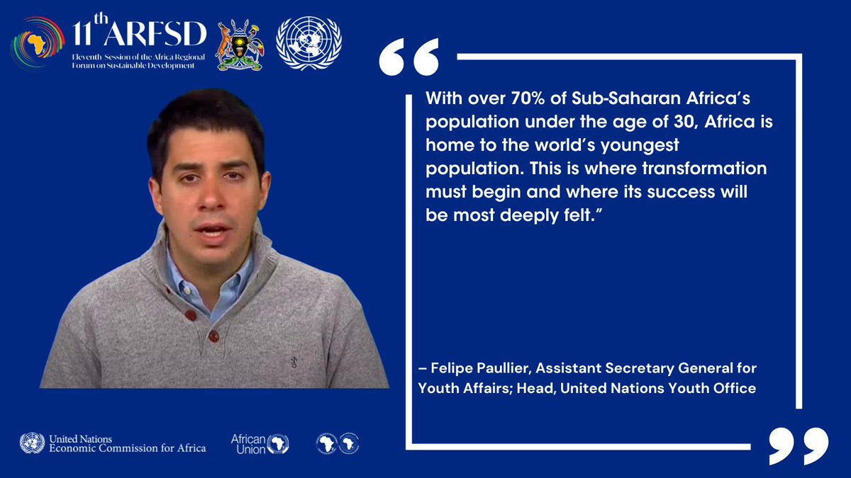 ECA (@eca_official) on Twitter photo "With over 70% of Sub-Saharan Africaโs populatยฐ under the age of 30, Africa is home to the worldโs youngest populatยฐ. This is where transformation must begin and where its success will be most deeply felt." <a href="/felipepaullier/">Felipe Paullier</a>, ASG for Youth Affairs; <a href="/UNYouthAffairs/">UN Youth Office</a>
#ARFSD11 #SDGs "With over 70% of Sub-Saharan Africaโs populatยฐ under the age of 30, Africa is home to the worldโs youngest populatยฐ. This is where transformation must begin and where its success will be most deeply felt." <a href="/felipepaullier/">Felipe Paullier</a>, ASG for Youth Affairs; <a href="/UNYouthAffairs/">UN Youth Office</a>
#ARFSD11 #SDGs