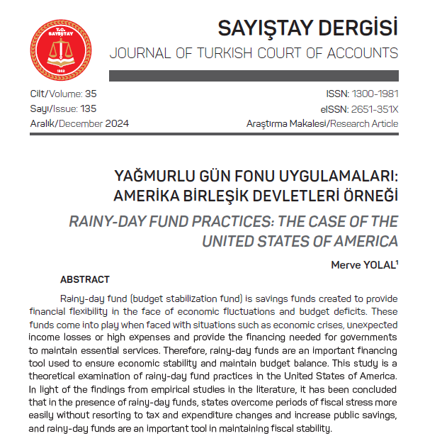 Rainy-Day Fund Practices: The Case of the United States of America

📰Journal of Turkish Court of Accounts, Issue 135

🔗dergi.sayistay.gov.tr/files/5699_M4.…