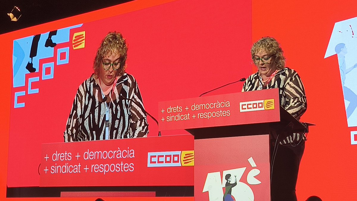 CCOOTarragona's tweet photo. La nostra Secretària General @mercepuig2 ara mateix intervé al #13congres de @ccoocatalunya 
On ha presentat la valoració del balanç de mandat i ha agraït tota la feina feta per @PachecoJpacheco i tota la seva executiva durant aquests anys. Gràcies. https://t.co/QrS3Gecmkk