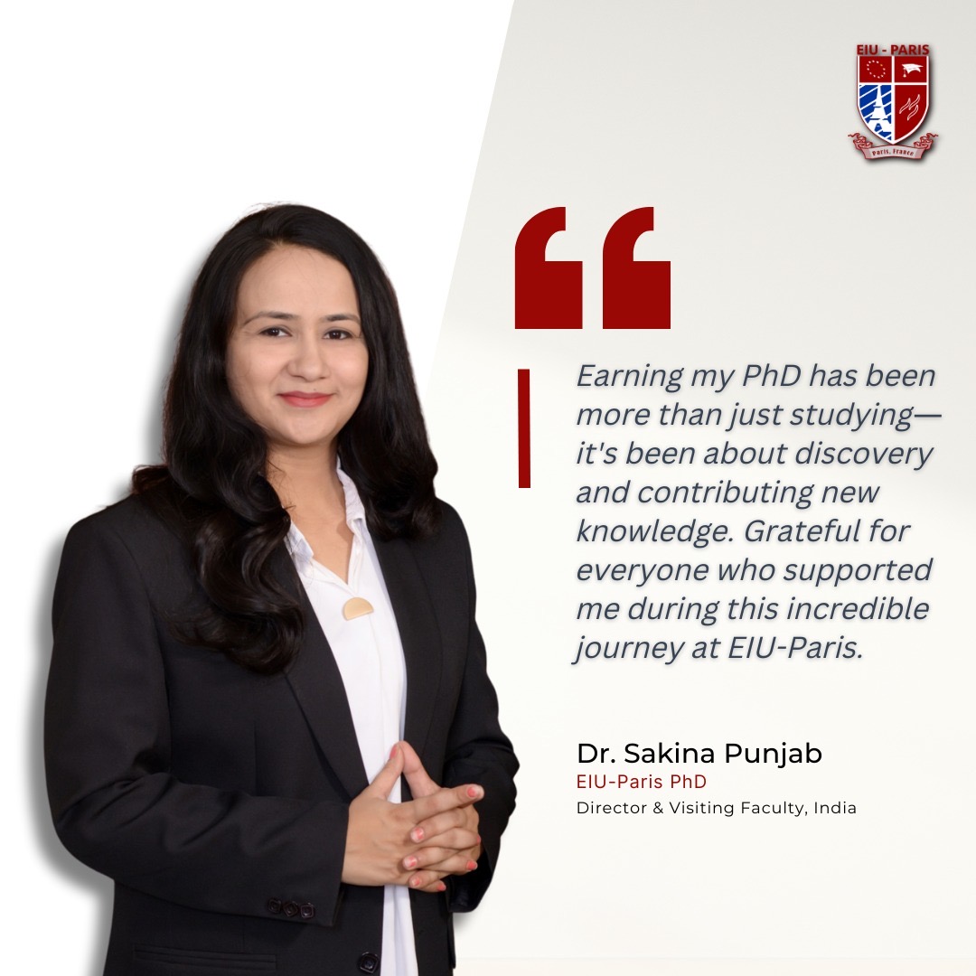PARIS_EIU's tweet photo. Meet EIU-Paris Alumnus 👩‍🎓 
In PhD, Dr. Sakina Punjab, Shares Insightful Perspectives on journey at EIU Paris✨

#eiuparis #studentfeature #experience https://t.co/AHCysgeWKH