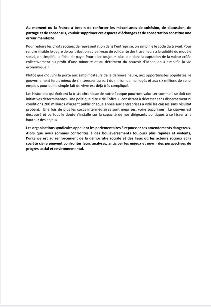 Projet de loi « simplification de la vie économique » : une attaque contres les instances de dialogue et cohésion.

Communiqué intersyndical 👇