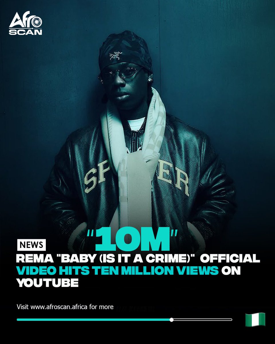 blackmusicscan's tweet photo. 🚨The video for “Baby (Is It A Crime)” by @heisrema has now crossed 10 million views on YouTube 

Follow #afroscan or visit https://t.co/56WY5fz3zy for more. 

#Afroscan: feel the sound in numbers https://t.co/mMvoVDo7Jf