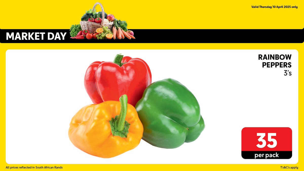 Makro_SA's tweet photo. Fresh, crisp, and full of goodness! 🥦🍎
Market Day is here to lift your mood with the best nature has to offer.
From farm to trolley, shop the freshest fruits and veggies in-store at Makro.

#MakroMood #FreshFinds #MarketDayMagic https://t.co/QejvRJXOUr