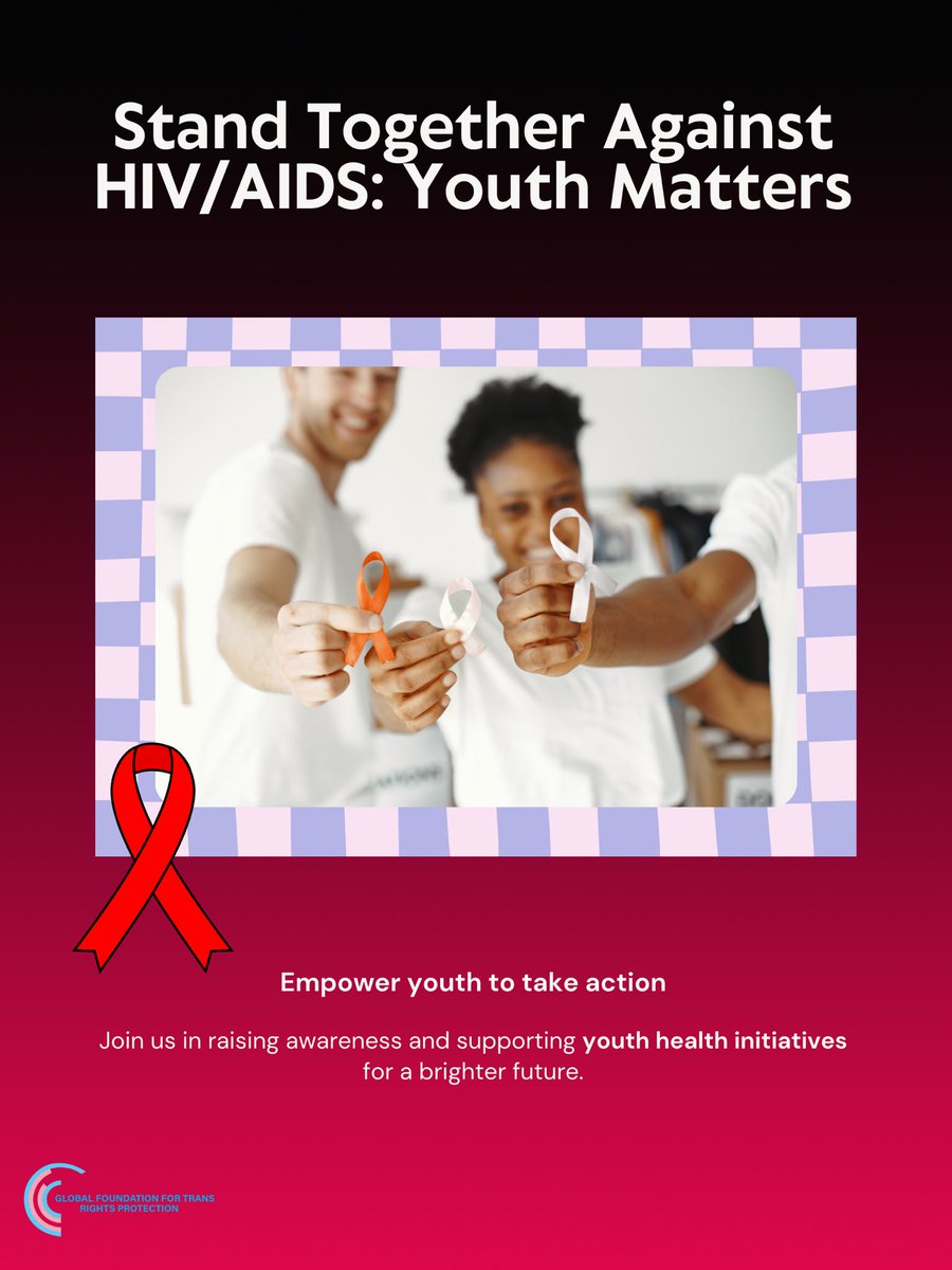 Transgen1Global's tweet photo. 🧬 National Youth HIV/AIDS Awareness Day
Today we honor the strength, resilience, and voice of youth in the fight against HIV/AIDS.

📢 Knowledge is power.
❤️ Prevention is care.
🤝 Awareness saves lives.

Let’s break stigma and build a healthier future — together. https://t.co/Q6HKfi0URJ
