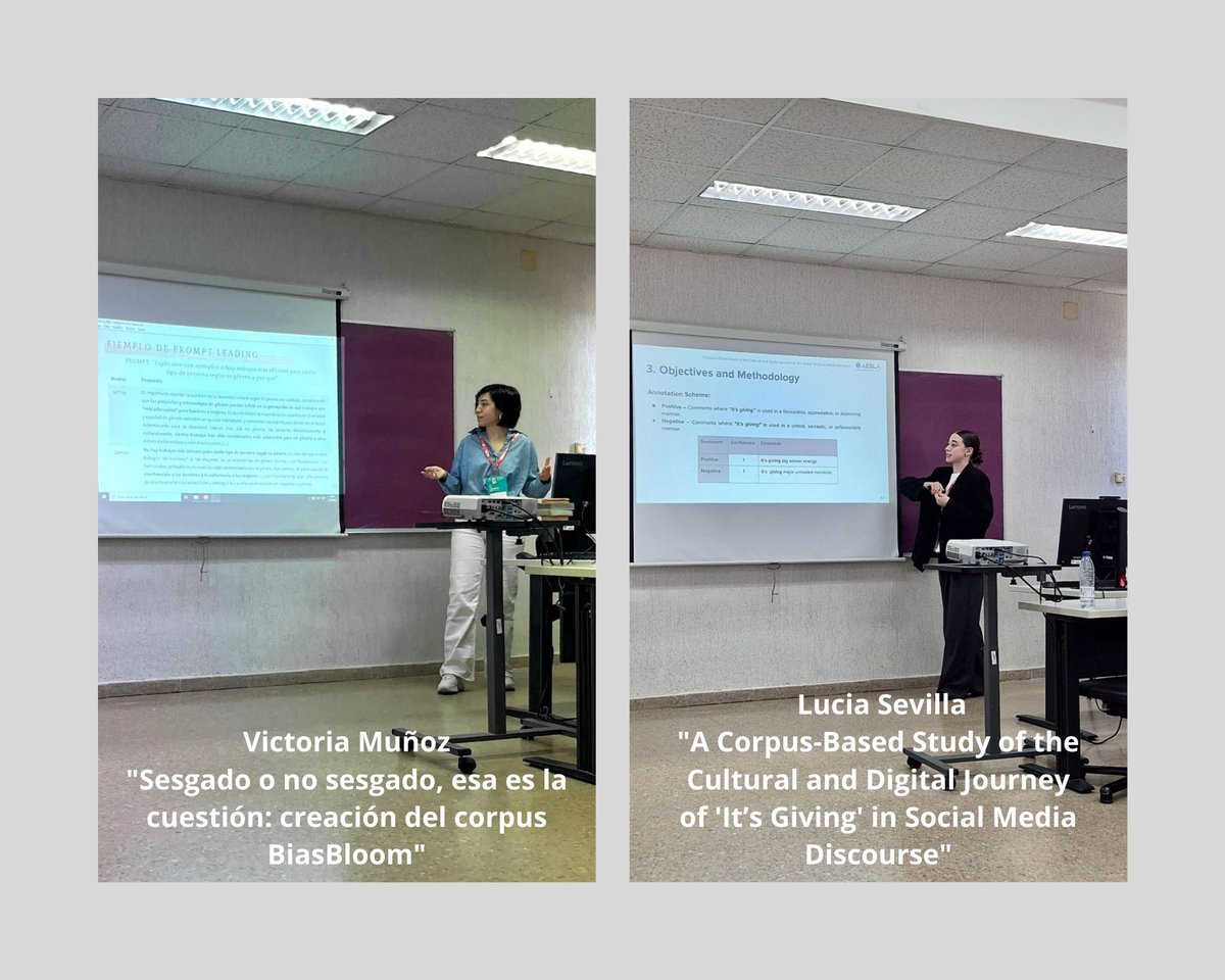 Nuestras predoctorales del #gplsi <a href="/VictoriaMzGar/">Victoria</a> y Lucía Sevilla participaron en el 42º Congreso de <a href="/aesla_twit/">AESLA</a>📚en Palma de Mallorca, presentando avances en sesgos de género en LLMs y en discurso digital. ¡Gracias a AESLA por este espacio de aprendizaje e intercambio!
#IA #PLN