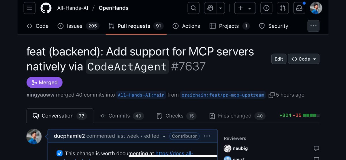 DucPham0212's tweet photo. Is Oraichain Labs cooking something big? The 💣 of 2025??

- This Pull Request of ours for OpenHands - top 5 2024 AI open-source project, just got merged.

- It'll be used for our BIGGEST, MOST AMBITIOUS product yet since founded! https://t.co/ryxaLky0jD