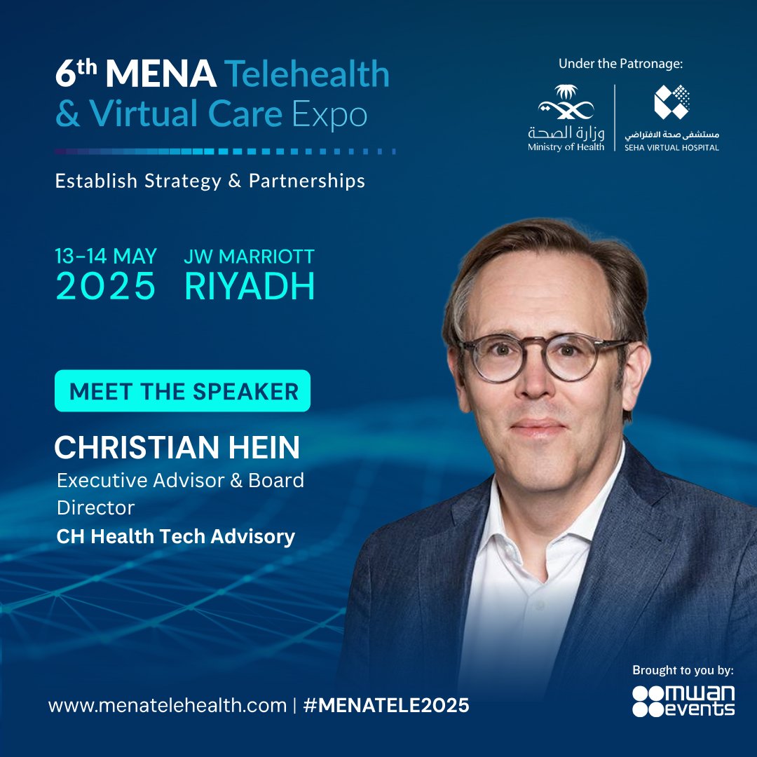 EventsMwan's tweet photo. Excited to welcome @ch_healthtech Exec Advisor &amp; Board Director at CH Health Tech Advisory, to #MENATELE2025

He’ll dive into digital transformation, innovation &amp; strategy in today’s evolving healthcare landscape. Discover the future of virtual care: https://t.co/8VlpNZTk4f https://t.co/qsWFz4vYAd