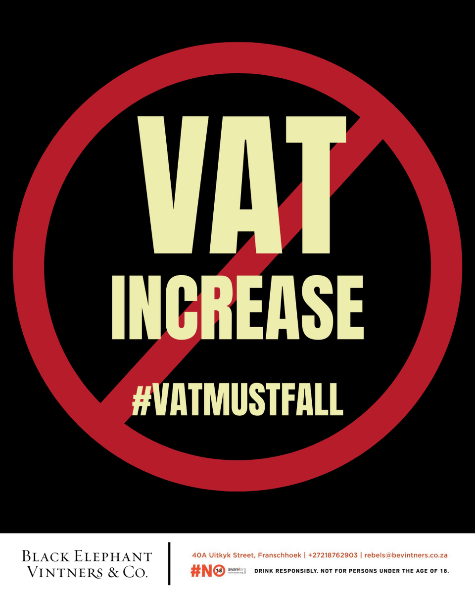 Some raise taxes. We raise glasses. 🍷
The VAT increase is real, but you won’t feel it—we’re swallowing the cost so you won’t have to.
Because Drink Different means doing things our way.

#NoToVATIncrease #BlackElephantVintners #RebelWine #ForThePeople #vatmustfall