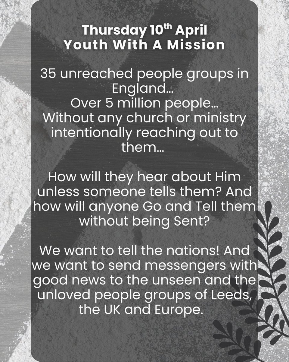 LCCT (@lcctleeds) on Twitter photo ✝️ Leeds Lent Prayer Diary Entry: Thursday 10th April: Youth With a Mission (YWAM)
<a href="/YWAMleeds/">YWAM Leeds</a> ✝️ Leeds Lent Prayer Diary Entry: Thursday 10th April: Youth With a Mission (YWAM)
<a href="/YWAMleeds/">YWAM Leeds</a>