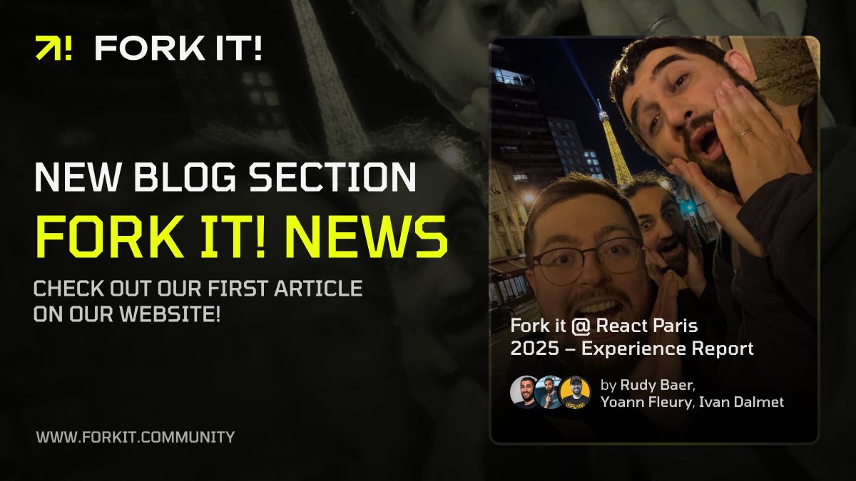 Fork it! Community | Tech Conferences and more (@forkitcommunity) on Twitter photo 🚀 A new real feedback just dropped — now in news format! 🗞️
First up: React Paris 2025 by <a href="/BeJS_/">BeJS</a>!
<a href="/RudyBaer/">Rudy Baer</a>, <a href="/IvanDalmet/">Ivan Dalmet 🐻</a> & <a href="/YoannFleuryDev/">Yoann Fleury 👨💻⚛️🦀</a> share their takeaways as attendees and sponsors.
👉 forkit.community/news/article/2…
#ReactParis2025 #ForkItNews #ExperienceSharing #TechCommunity 🚀 A new real feedback just dropped — now in news format! 🗞️
First up: React Paris 2025 by <a href="/BeJS_/">BeJS</a>!
<a href="/RudyBaer/">Rudy Baer</a>, <a href="/IvanDalmet/">Ivan Dalmet 🐻</a> & <a href="/YoannFleuryDev/">Yoann Fleury 👨💻⚛️🦀</a> share their takeaways as attendees and sponsors.
👉 forkit.community/news/article/2…
#ReactParis2025 #ForkItNews #ExperienceSharing #TechCommunity