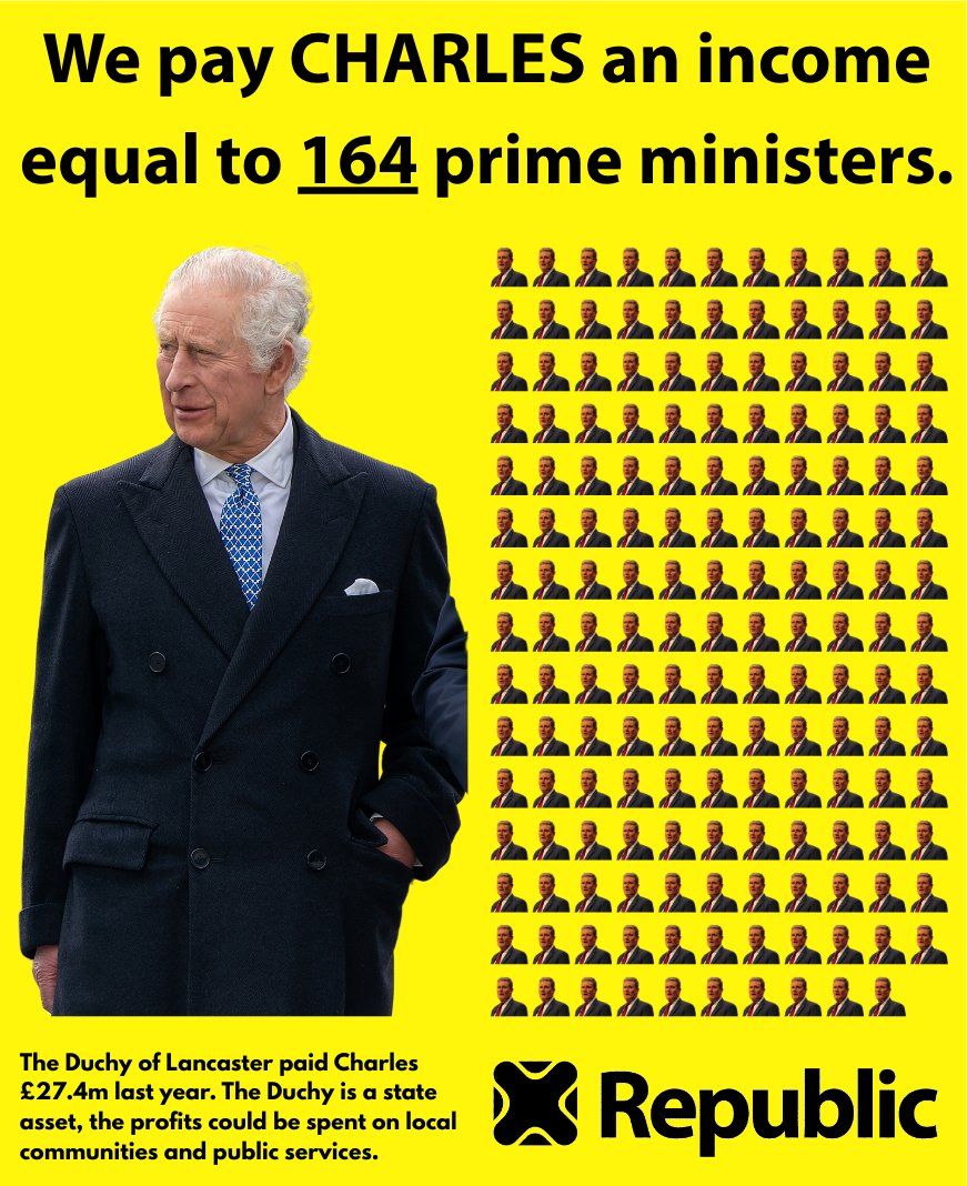 RepublicStaff's tweet photo. Remember this when you're hearing news of cuts and job losses, or when the royals lecture others about equality or homelessness.  #AbolishTheMonarchy #NotMyKing https://t.co/n1o8bPb0Rl https://t.co/lkWFrNE8IO