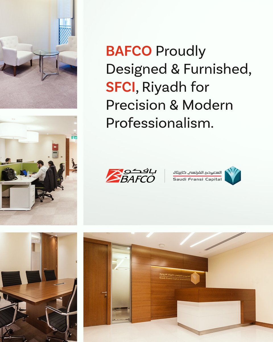 bafco's tweet photo. Honored to partner with Saudi Fransi Capital International on a transformative workspace. From private offices to client lounges, every detail was tailored to reflect their values &amp; workflow—with bespoke joinery, premium finishes &amp; custom pieces.
 
#BAFCO #ProjectHighlights https://t.co/jys11kDEXV