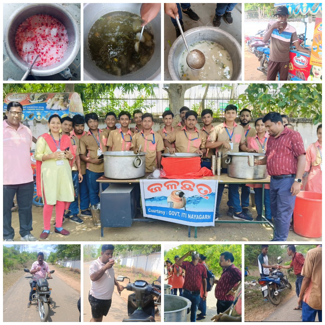GovtitiNayagarh's tweet photo. Day 3 of #Jalachhatra at Govt. ITI Nayagarh was led by Fitter 1st-year trainees under Mr. Mrutunjay Barik. Er. Kanti Ranjan Sahoo praised their effort in serving cold panna to all in the scorching heat.

@SDTEOdisha 
@skilled_odisha 
@DTET_Odisha 
@TataSTRIVE https://t.co/zBc6qKNe9W