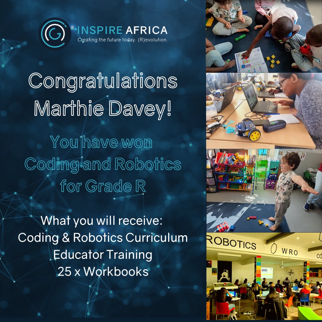 🎉 Congratulations to Marthie Davey at Glenstantia Primary 
The ✨winner✨ of our Grade 0 Coding and Robotics Curriculum &amp; Workbooks competition! 
📣 To all schools – you still have 3 more chances to WIN: Don't miss out – your school could be next!
