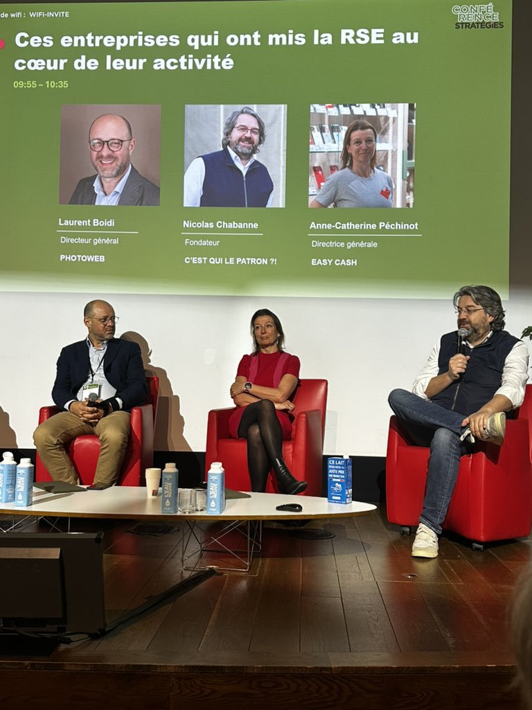 JeromeMONANGE's tweet photo. Et si la #RSE sauvait le business ? 
@NicoChabanne parle du succès @C_qui_le_Patron 
Pas d'actionnaire
Pas de pression financière
cette marque est la plus récente et est La brique la ➕ rémunératrices et la ➕ vendue en France 🇫🇷 
c'est une marque solidaire
3500 familles soutenues
L'argent repart vers les producteurs

conférence @Strategies