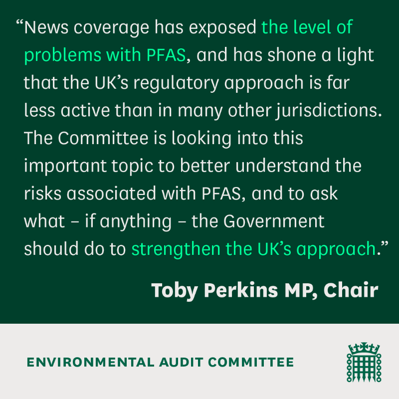 CommonsEAC's tweet photo. We've launched an inquiry into addressing the risks from Perfluoroalkyl and Polyfluoroalkyl Substances (PFAS) 👇