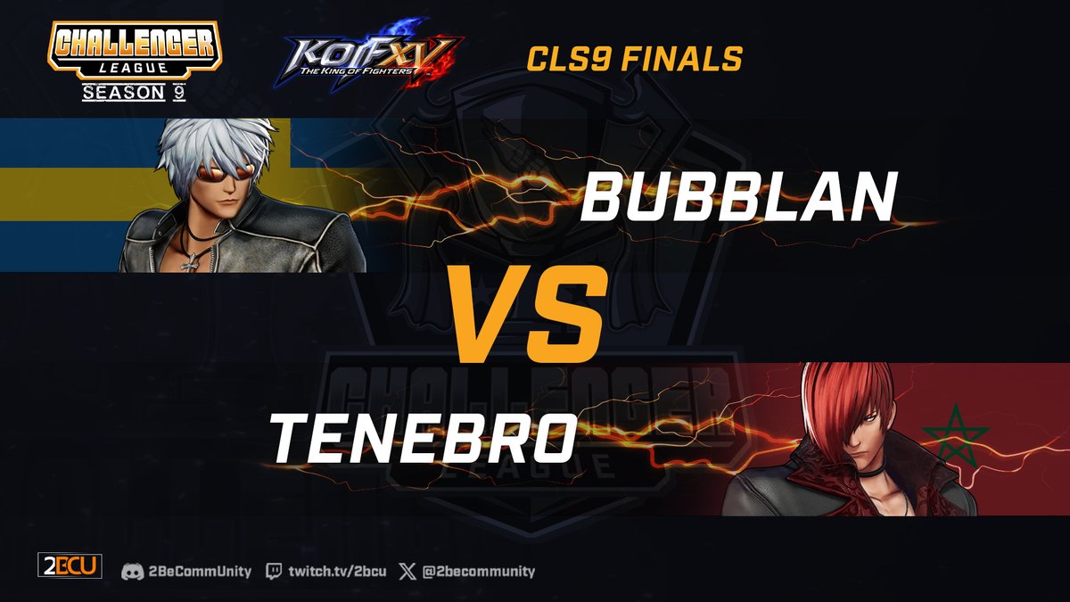 👑A king will be crowned today!

🇸🇪 <a href="/bubblanab7/">Sebastian Kappelin</a> 
🇲🇦 <a href="/GarudaSt/">Tenebro</a> 

Are not only playing for the championship, but also 525€ from <a href="/SNKPofficial/">SNK GLOBAL</a> are on the line!

📺twitch.tv/2BCU 
🕢Tune in today 19:30 CEST, find out who's the king of #KOFXV 

🎙️ <a href="/frelissimo/">KPB Frelissimo #SNK Shill Commentator</a> &amp; <a href="/fraeon/">fraeon (フレイオン)</a>