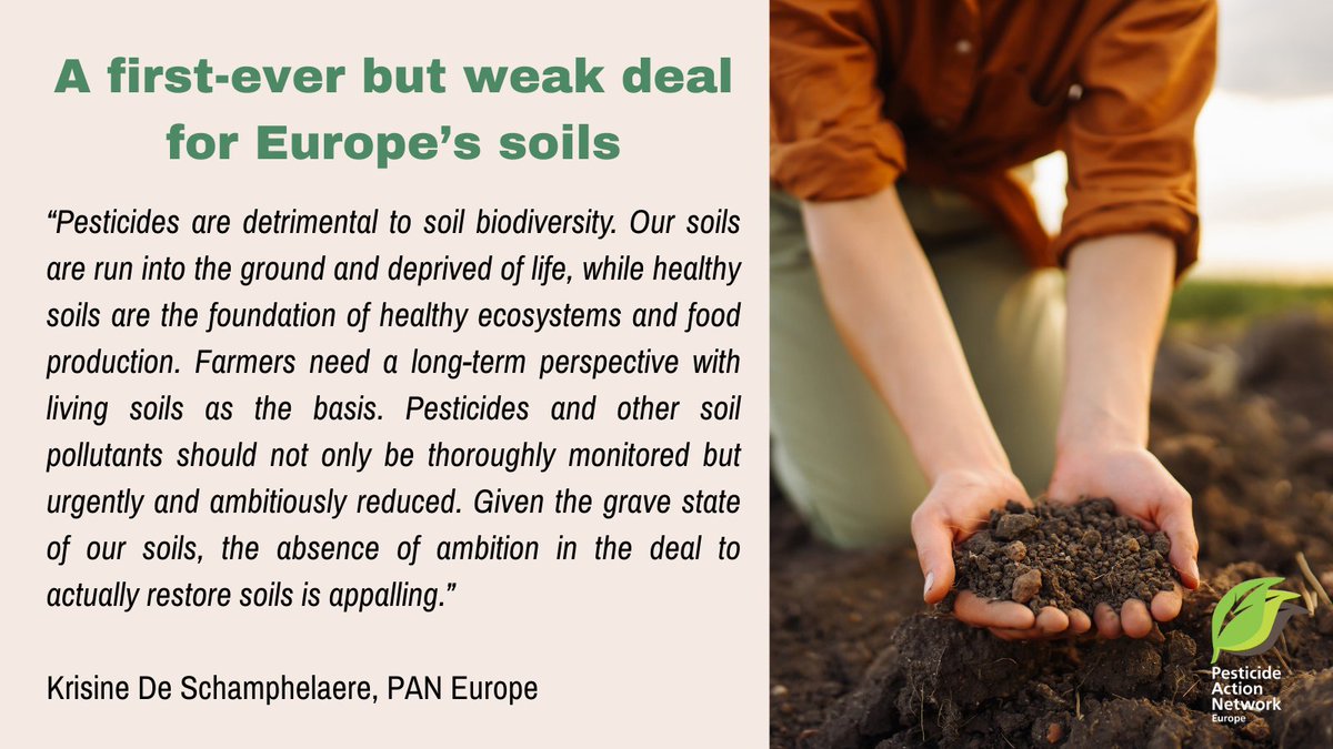 🪱The <a href="/Europarl_EN/">European Parliament</a> <a href="/EUCouncil/">EU Council</a> &amp; <a href="/EU_Commission/">European Commission</a> reached an agreement on a #SoilLaw. Although, as the first-ever EU soil legislative framework, the deal is historic and long overdue, its ambition is appallingly weak. 
pan-europe.info/press-releases…