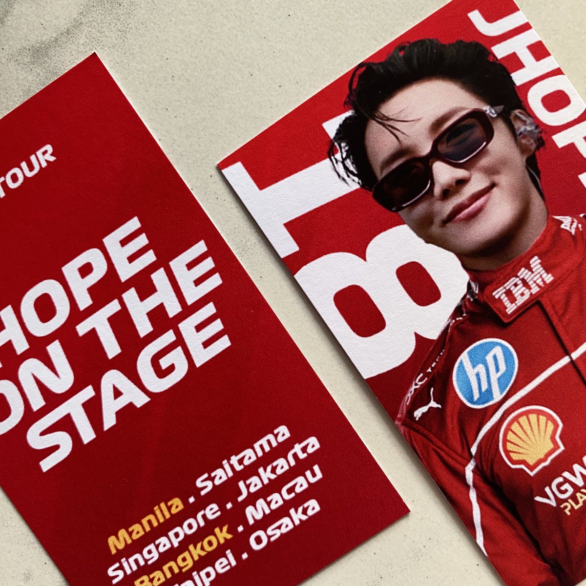 parkabby95's tweet photo. Paddock Club exclusive driver cards are here!! 

“Hello I’m Jung Hoseok, Scuderia Ferrari Formula One race car driver”

🏁 JH 18 - Fastest Lap 
🏎️ MOA Arena Circuit 

Like, &amp; rt + show stream proof
Strictly 1:1 — limited qty

#HOPE_ON_THE_STAGE_TOUR_Manila https://t.co/uA9D8uREVK