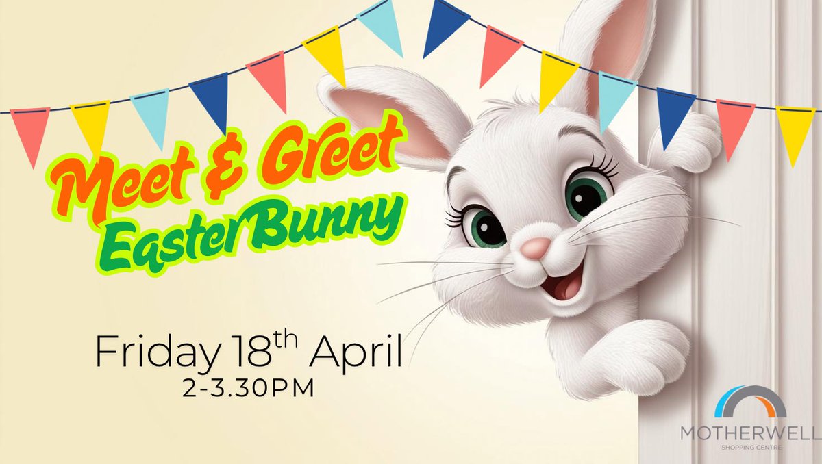 Hop along and meet the Easter Bunny on Good Friday (Friday 18th April) from 2-3.30pm. Don’t forget to pick up your FREE chocolate lolly 🍫 and snap a selfie.  You’ll find Hoppy wandering around the centre #MotherwellShoppingCentre