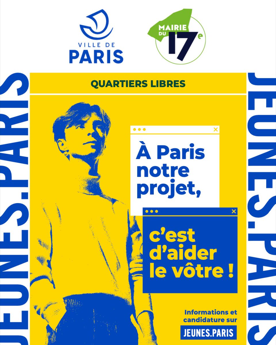 Mairie17's tweet photo. 🚀 Jeunes de 16-30 ans : Quartiers Libres vous aide à concrétiser vos projets avec une aide de 500€ à 1 500€ !
Les candidatures sont ouvertes jusqu’au 30 novembre 2025 ! ⏳
➡️ Plus d’informations sur https://t.co/mWzDcpUcf8 !
#Paris17 #QuartiersLibres #Jeunesse https://t.co/zgwH3yOwRN