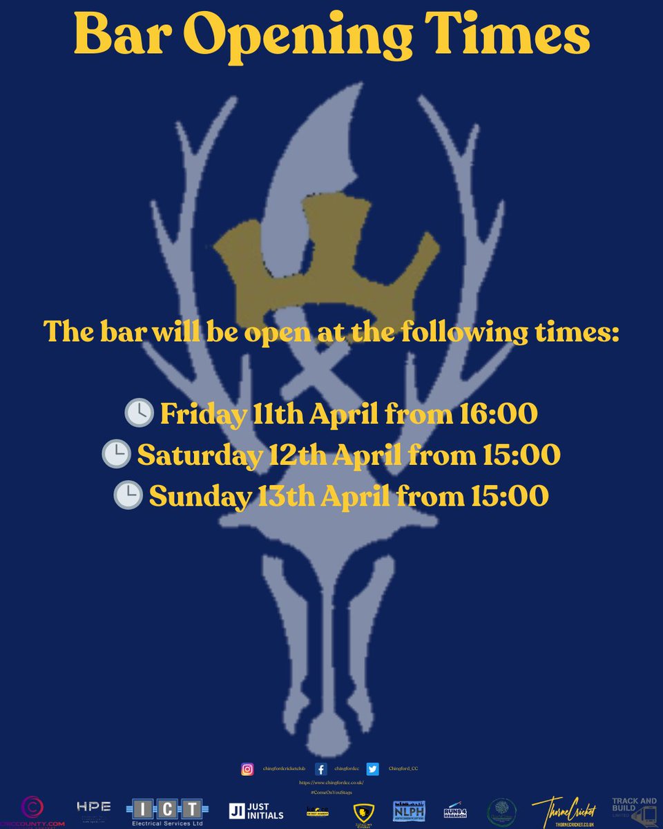 🍻 Bar Opening Times This Weekend 🍻

The bar will be open at the following times:

🕓 Friday from 16:00
🕒 Saturday from 15:00
🕒 Sunday from 15:00
