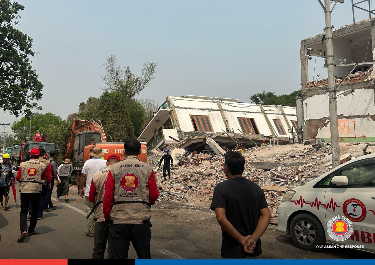 AHACentre's tweet photo. Today, 24 #ASEAN-Emergency Response and Assessment Team (ASEAN-ERAT) members from all ten ASEAN Member States return home after supporting the national-led response to the M7.7 Mandalay #Earthquake in Myanmar.

This marks the completion of a 12-day mission to support the emergency operations in #Myanmar. Deployed on 29 March, ASEAN-ERAT worked under the guidance of DDM Myanmar to conduct rapid needs assessments and help facilitate the coordination of incoming assistance. During the mission, they were deployed to Mandalay, Sagaing, and Nay Pyi Taw. Two team members were also stationed in Yangon to assist with logistics and coordination.

ASEAN-ERAT is a rapidly deployable team of trained disaster management professionals from ASEAN Member States with skillsets in rapid needs assessment, information management, humanitarian logistics, and civil-military coordination. Their presence on the ground showcased the spirit of #OneASEANOneResponse—demonstrating the 📷ASEAN collective response with speed, scale, and solidarity in times of crisis.

A heartfelt thank you to all ASEAN-ERAT members for your dedication, professionalism, and compassion.

#ASEANERAT #AHACentre #DisasterResponse #MandalayEarthquake #HumanitarianAssistance #EmergencyResponse