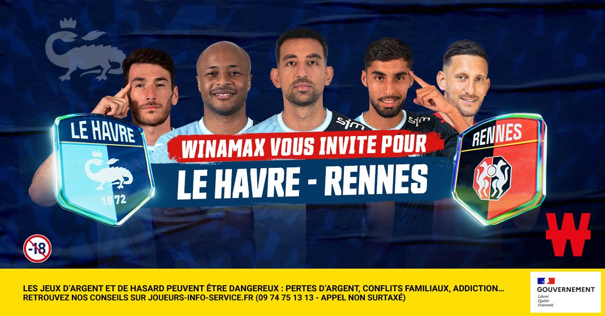 WinamaxSport's tweet photo. ⚽️ Un lot de deux places VIP est à gagner pour  @HAC_Foot - @staderennais, dimanche 13/04 à 17h15 !

🎁 Pour participer : retweetez ce tweet, suivez @WinamaxSport et répondez avec votre pseudo Winamax.

👉 Tirage au sort à 16h00 !

📄 Règlement > https://t.co/BcMK2P76Uy https://t.co/m4feZl06bE