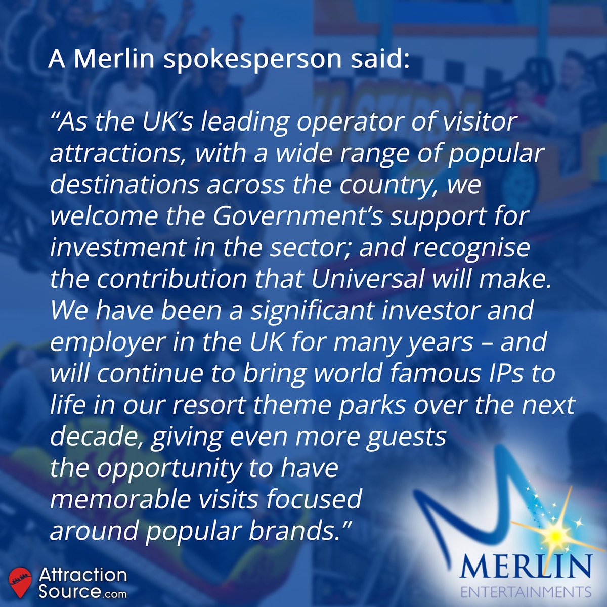 Following yesterday’s announcement that Universal intends to proceed with its plans to build a UK theme park and resort, we approached Merlin Entertainments for a response to this exciting news - see their statement below 👇