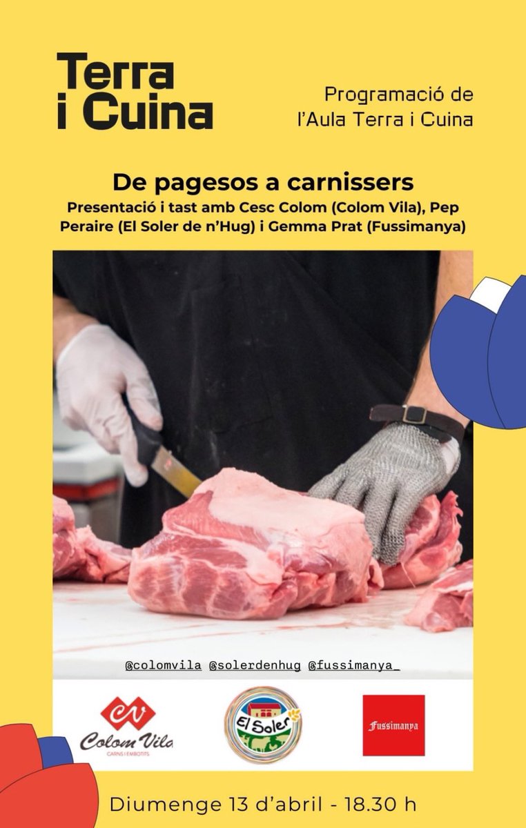 “DE PAGESOS A CARNISSERS”

Diumenge dia 13 a les 18:30 a l’Aula Terra i Cuina, el <a href="/pepdelsoler/">Pep del Soler 🎗</a> #SolerdenHug participarà a aquesta presentació i tast al costat dels amics de Colom Vila i Fussimanya.

Ens hi retrobem! <a href="/MercatRam/">Mercat del Ram</a> #MercatdelRam #Vic