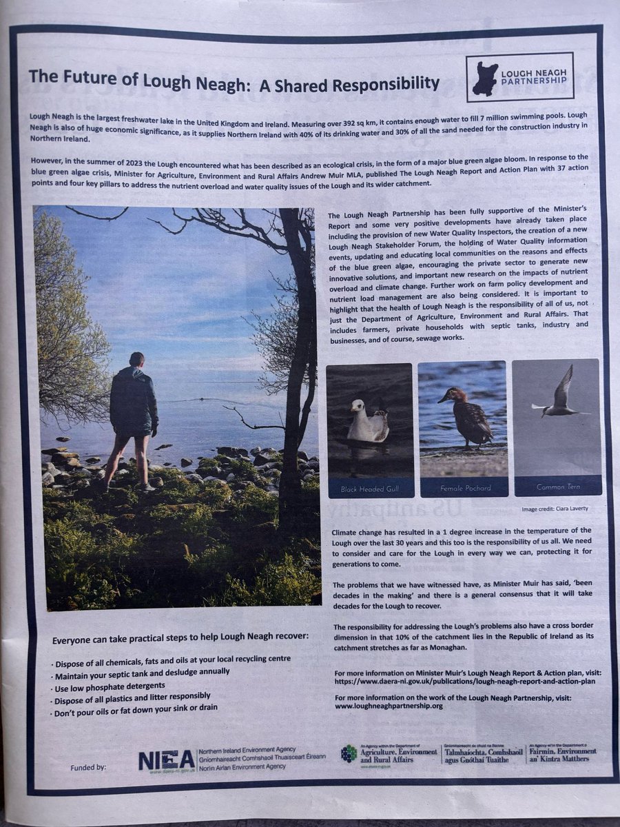 DAERA/LNP quango buying full-page newspaper ads and paying for sponsored content in other local media, stressing role of individual consumers in protecting Lough Neagh.

The industries they're supposed to be regulating dumped more waste into the lough last year than ever before