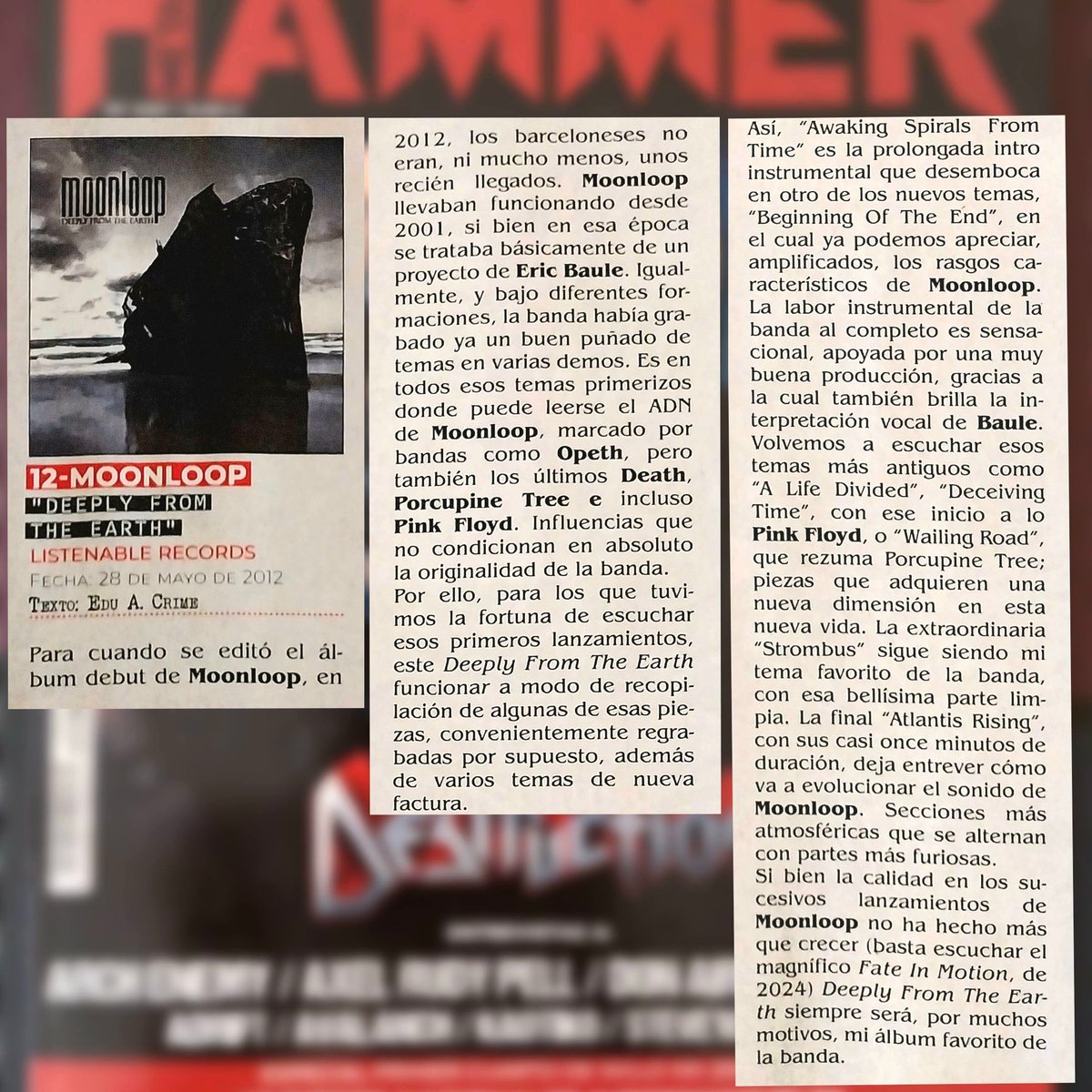Moonloop (@moonloopband) on Twitter photo Muy agradecidos a Edu A. Crime por su reseña de nuestro álbum debut "Deeply from the Earth", incluida en el artículo "40 discos nacionales imprescindibles del primer cuarto de siglo", perteneciente al pasado número de Marzo de la revista <a href="/metalhammeresp/">metalhammeresp</a> / <a href="/MetalhammerEs/">metalhammer.es</a> 💙 Muy agradecidos a Edu A. Crime por su reseña de nuestro álbum debut "Deeply from the Earth", incluida en el artículo "40 discos nacionales imprescindibles del primer cuarto de siglo", perteneciente al pasado número de Marzo de la revista <a href="/metalhammeresp/">metalhammeresp</a> / <a href="/MetalhammerEs/">metalhammer.es</a> 💙