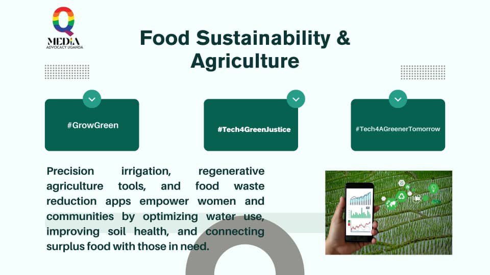 QMediaAdvocacy's tweet photo. 🌍#Tech4AGreenerTomorrow🌿
#Tech4GreenJustice 
From farm to table, sustainability matters! Precision irrigation, regenerative agriculture, and food waste reduction tech are empowering women and communities to grow greener and nourish the planet. Let’s cultivate a sustainable future! #GrowGreen