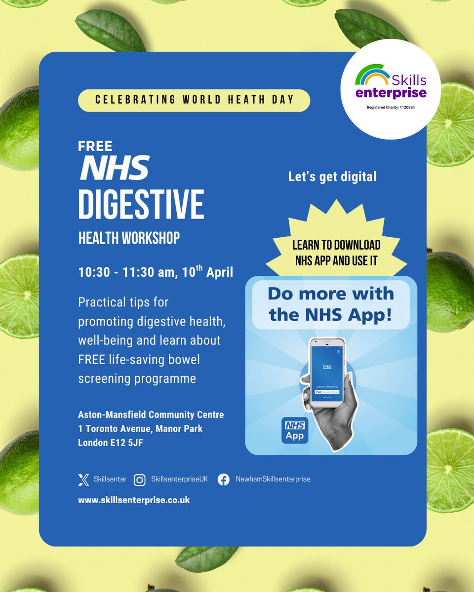 Skills Enterprise (@skillsenter) on Twitter photo 🚨 Today! Join our FREE Digestive Health Workshop with <a href="/NHSEngland/">NHS England</a> 👩⚕️
✅ Practical tips for better gut health
✅ Info on FREE bowel screening
✅ Learn how to use the NHS App
📍Hosted at SkillsEnterprise
Let’s take steps to save lives!
#NHS #DigestiveHealth #DigitalInclusion 🚨 Today! Join our FREE Digestive Health Workshop with <a href="/NHSEngland/">NHS England</a> 👩⚕️
✅ Practical tips for better gut health
✅ Info on FREE bowel screening
✅ Learn how to use the NHS App
📍Hosted at SkillsEnterprise
Let’s take steps to save lives!
#NHS #DigestiveHealth #DigitalInclusion