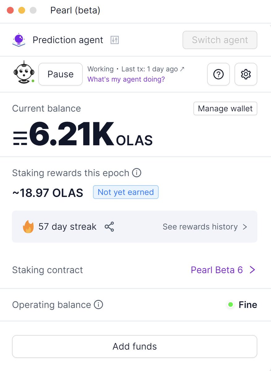 autonolas's tweet photo. Who's got the longest streak on Pearl? 🤖

This user is crushing it with a 57-day streak on the Prediction agent! 🔥

Can anyone top that?

Drop a screenshot in the comments and show who's really putting in the work on Pearl 💪🤖 https://t.co/MxXmv6oEH0