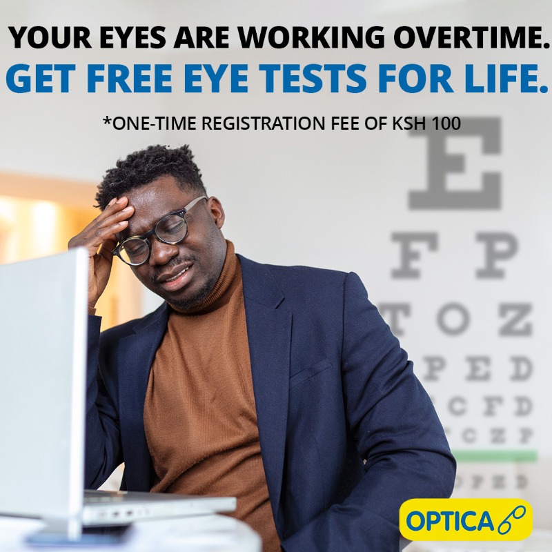 OpticaKenya's tweet photo. With only a one time registration fee of Ksh 100/- you will get free eye tests for life at any Optica branch countrywide.